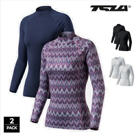 テスラ スポーツシャツ レディース 冬用 裏起毛 2枚セット長袖 スポ−ツシャツ コンプレッションウェア パワーストレッチ アンダーウェア 保温インナー あったかインナー TSLA XUD74