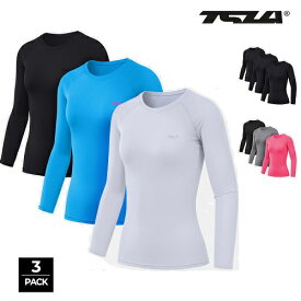 [TESLA] テスラ レディース オールシーズン スポーツシャツ 3枚セット スポーツインナー コンプレッションウェア 長袖 [伸縮性・吸汗速乾] 着圧シャツ 機能性インナー FUD21/FUD31