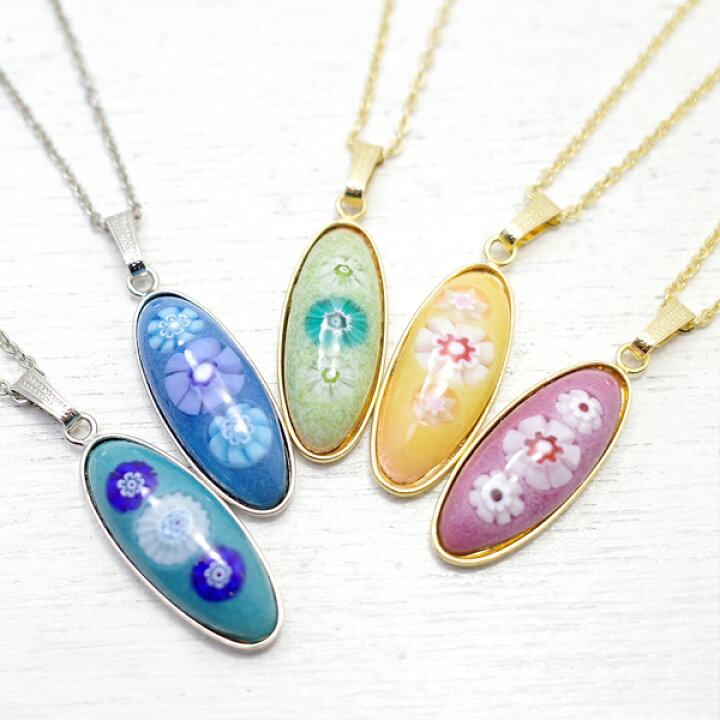 楽天市場】七宝ミルフィオリの楕円型ペンダント[5色あり] ハンドメイド 