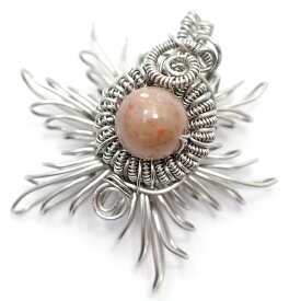 サンストーン 丸玉 ワイヤーアート ペンダントトップ 天然石 ワイヤーワーク アクセサリー 【ラ・ワンネス】