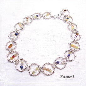 小粒天然石ビーズのシルバー(sv925)ブレスレット 【Kasumi～かすみ～】 アクセサリー 作家 ハンドメイド de-59-ks-66 ハンドメイド 作家