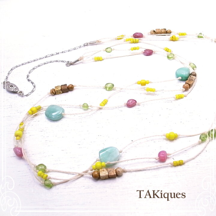 楽天市場】【TAKiques】アンティークガラスビーズ＆ジェムストーン3連 