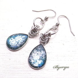 ジェムペイントピアス ドロップ シルバー×グリーン ガラス製 ステンレス 【Byoryu [ びょうりゅう ]】 アクセサリー/ハンドメイド/作家