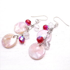 じゃらじゃらLOVE ピアス クリスタルクォーツ チェコビーズ シルバー925 天然石 アクセサリー 作家 ハンドメイド 【Elfanne】