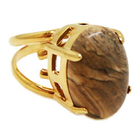 天然石 リング 指輪 フリーサイズ オーバルカボション ピクチャージャスパー ゴールドカラー 約13x18mm