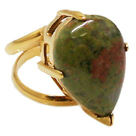 天然石 リング 指輪 フリーサイズ ティアドロップカボション ユナカイト ゴールドカラー 約14x22mm