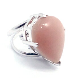 天然石 リング 指輪 フリーサイズ ティアドロップカボション サンストーン シルバーカラー 約14x22mm