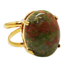 天然石 リング 指輪 フリーサイズ オーバルカボション ユナカイト ゴールドカラー 約17x22mm