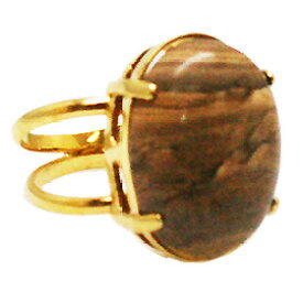 天然石 リング 指輪 フリーサイズ オーバルカボション ピクチャージャスパー ゴールドカラー 約17x22mm