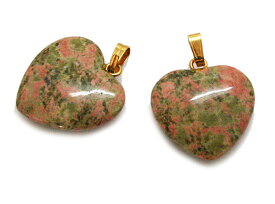 ユナカイト 【天然石チャーム】 ハート型 チャームパーツ 約20x20x6mm 《1個》