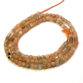 サンストーン キューブカットビーズ 約3x3mm 1連 約37cm前後 天然石