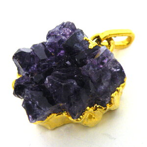 アメジスト ミニクラスターチャーム 合金ゴールドカラー 約31x17mm 1個 天然石 数量限定