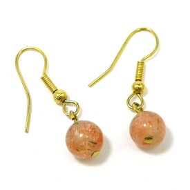 サンストーン 丸玉ピアス 1点もの 天然石 パワーストーン gs-sp-7587