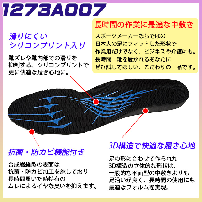 アシックス asics 中敷 1273A007 （旧 FIZ003） | 中敷き インソール 安全靴 ウィンジョブ 吸水 速乾 消臭 メンズ  レディース 靴 立ち仕事 衝撃吸収 靴中敷き 通気性 インナーソール かかと つま先 土踏まず シューズ 薄い 薄型 洗える 4S 3S SS S  安全 3D 