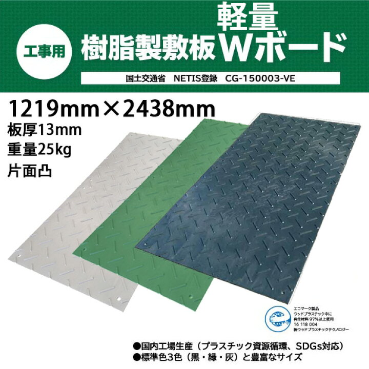 楽天市場】ウッドプラスチック 樹脂製敷板 軽量Wボード48 4×8尺 片面凸 