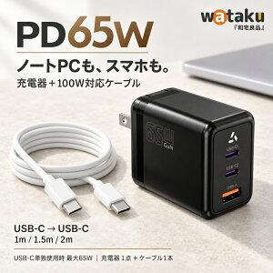 65W GaN �[�d�� �P�[�u�� �Z�b�g USB PD USB-C 2�|�[�g USB-A 1�|�[�g �܂肽���� CtoC 100W�Ή� 1m 1.5m 2m