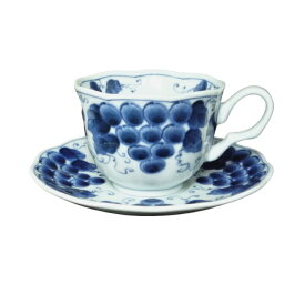 コーヒー碗皿　染付 ぶどう　藍凛堂シリーズ 日本製(美濃焼) 磁器
