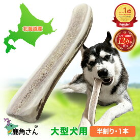【大型犬用 蝦夷鹿の角】『鹿角さん』半割り 1本 サイズ（長さ19〜21cm：太さ2.5〜4cm） 天然 無添加 犬のおもちゃ 北海道産 鹿の角 犬 デンタル 口臭 噛み癖 対策 手づくり屋さん