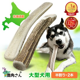 【大型犬用 蝦夷鹿の角】『鹿角さん』半割り 2本セット サイズ（長さ19〜21cm：太さ2.5〜4cm） 天然 無添加 犬のおもちゃ 北海道産 鹿の角 犬 デンタル 口臭 噛み癖 対策 手づくり屋さん