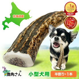 【小型犬用 蝦夷鹿の角】『鹿角さん』 髄出し 半割り 1本 サイズ（長さ10〜12cm：太さ1.5〜3cm） 天然 無添加 犬のおもちゃ 北海道産 鹿の角 犬 デンタル 口臭 噛み癖 手づくり屋さん