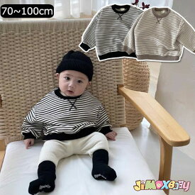 【即納】70cm/80cm/90cm/100cm「メール便送料無料」ベビートップス　キッズトップス　子供トップス　Tシャツ　ロンティー　ロンt　ボーダー　クロス　長袖　合わせやすい　春秋　トップス　ストライプ　女の子　男の子　ストライプ　ホワイト　長袖　春秋　韓国子供服