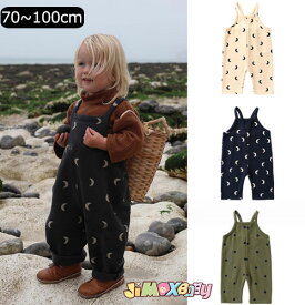 70cm/80cm/90cm/100cm メール便送料無料 ベビー服　子供服　サロベット　裏起毛　男の子　女の子　水玉柄×ムーン　簡単　春秋　ベビーオールインワン　オールインワン　ベビー服　子供服　女の子　可愛い　シンプル　新品　赤ちゃん服　オーバーサイズ　通園　冬服　洋装