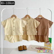 【即納】80cm/90cm/100cm子供服　2点セット　上下セット　セットアップ　ブラウス×半ズボン　ショートパ…