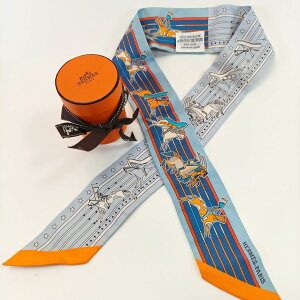 HERMES エルメス ツイリー スカーフ パウニー族の首長 シルク100% 水色 管理番号:9815