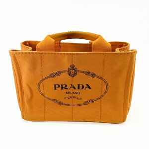 PRADA �v���_ CANAPA �J�i�p �g�[�g�o�b�O �n���h�o�b�O �L�����o�X �I�����W �S�[���h���� �Ǘ��ԍ��F9672