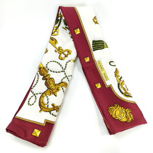 HERMES エルメス カレ90 スカーフ LES CLES シルク ホワイト×ボルドー 管理番号:10200