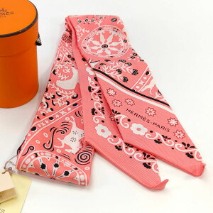 HERMES エルメス スカーフ ツイリー シルク ピンク PEUPLE DU VENT 風の民 管理番号:10204