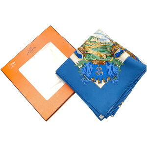 HERMES エルメス カレ90 LENTENTE CORDIALE 仏英同盟 シルク スカーフ 青 管理番号:10226