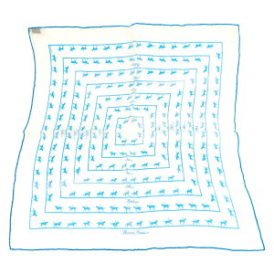 HERMES エルメス カレ45 SAUT GALOP CANTER RACK 馬柄 シルク スカーフ ホワイト×ブルー 管理番号:10274