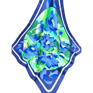 HERMES エルメス FLEURS DE LOTUS カレ90 シルク スカーフ 蓮の花 ブルー 管理番号:10276