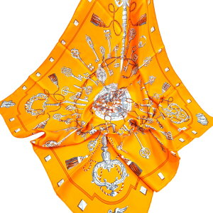 エルメス HERMES カレ90 鍵柄 シルク スカーフ オレンジ 管理番号:10280