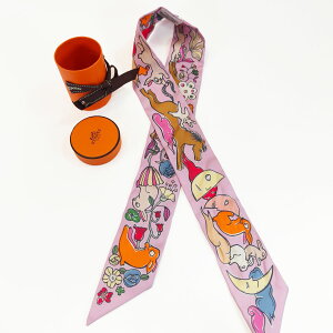 HERMES エルメス ツイリー 千と一のウサギ Mille et Un Lapins シルク スカーフ ピンク 管理番号:10381