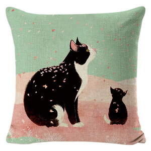 【4柄セット】【送料無料】45×45 洗える可愛い猫ちゃんのクッションカバー おしゃれ 麻の枕カバー