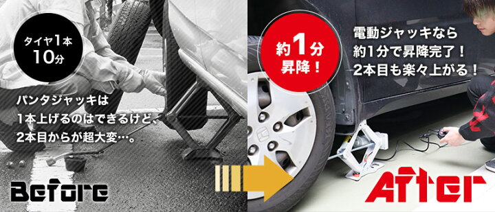 楽天市場 電動ジャッキ パンタジャッキ タイヤ交換 スタッドレスタイヤ チェーン パンク修理 楽天1位 公式 楽々車のタイヤ交換 シガーソケット電動ジャッキ Sc12velj 送料無料 サンコーレアモノショップ