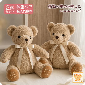 【8月予約 数量限定】体重ベア刺繍込 2体セット カラー限定｜ショコラ レコメンド ブラウン（茶）｜結婚式 両親贈呈 成人 出産祝い 誕生日｜きょうだい ふたご｜ウェイトベア プレゼント ウェイトドール ギフト