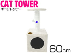 キャットタワー 高さ60cm 猫 肉球 ベージュ 据え置き ネコハウス コンパクト 運動不足 爪磨き 遊び場 隠れ家 置き型 ネコ