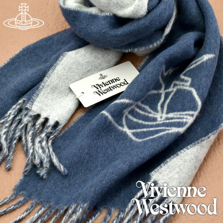 楽天市場 最大00円offクーポン P4倍 12 19 00 12 26 1 59 送料無料 Vivienne Westwood ヴィヴィアンウエストウッド ヴィヴィアン マフラー レディース メンズ ロゴ入り ストール ツートンカラー ダークブルー ライトグレー こだわり文房具のアーティクル