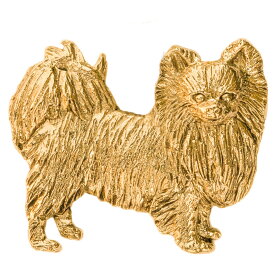 【※要 発送期間 約1〜3ヶ月】 チワワ（ロング） イギリス製 22ct ゴールドプレート アート ドッグ ブローチ コレクション 英国製 犬 グッズ