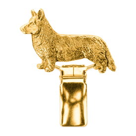 【※要 発送期間 約1〜3ヶ月】 ウェルシュコーギーカーディガン イギリス製 22ct ゴールドプレート アート ドッグ ショー リング クリップ 英国製 犬 グッズ