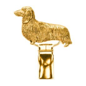 【※要 発送期間 約1〜3ヶ月】 ダックスフンド（ロング） イギリス製 22ct ゴールドプレート アート ドッグ ショー リング クリップ 英国製 犬 グッズ