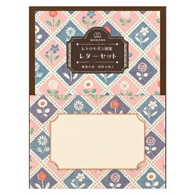WANOWA レトロモダン図案レターセット 花図案 便箋8枚＆封筒4枚 1350146 NB 5個までメール便可能 M在庫-2-D1