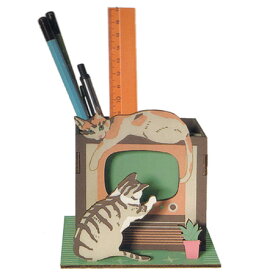 木製ペンスタンド テレビ猫 W23-0001 ※1個のみネコポス便可能 セトクラフト M在庫
