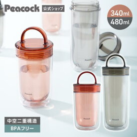 【公式】ウォーターボトル タンブラー 水筒 プラスチック 洗いやすい 持ち運び 目盛 透明 蓋付き 漏れない こぼれない メモリ付き 手が入る プロテインシェーカー 340 480 350弱 直飲み 耐熱 ハンドル 取っ手 プレゼント 女性 男性 ピーコック PPA-35/50