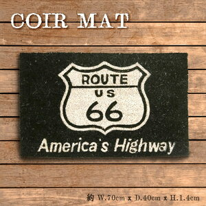 ルート66 ココマット アメリカン雑貨 マット 玄関 室内 屋外 滑り止め インテリア 玄関マット コイヤーマット 西海岸 カリフォルニア バイク 車 ガレージ 男前インテリア おしゃれ ココヤシ