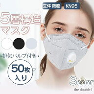 KN95 50枚入り 排気バルブ付き マスク 排気弁 五層構造 呼吸 バルブ付き 呼吸がしやすい 立体 防塵 男女…