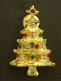 【ラッピング無料♪】ゴールドツリー（カラフル）　クリスマスピンタック☆ゴージャス＆シンプルキュートにドレスアップ♪［クリスマスアクセサリー・クリスマスピンブローチ・クリスマスブローチ］